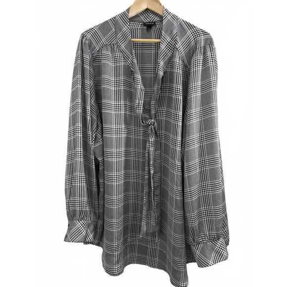 torrid Tops - Torrid 5 Plaid Patterned Blouse with Tie Neck